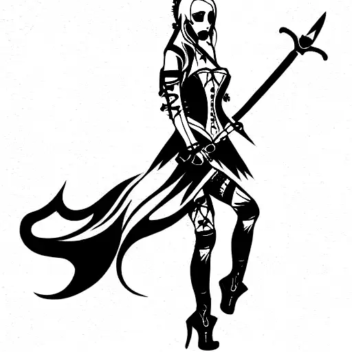 gothic, sword, girl, cry, corset tattoo design idea