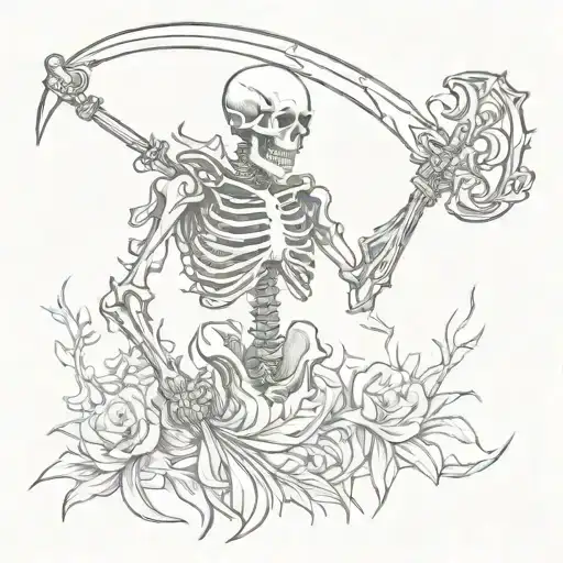 a skeleton holding a scythe tattoo design idea
