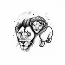 Lion protecting a lamb, אלוהים מעל הכל, משפחה לפני כולם under the design tattoo design idea