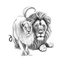 Lion protecting a lamb, אלוהים מעל הכל, משפחה לפני כולם under the design tattoo design idea