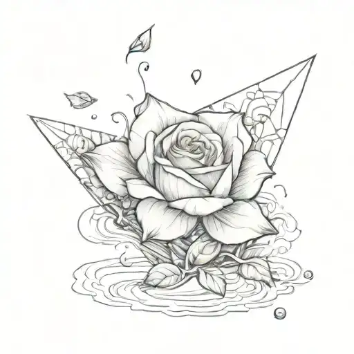 rose whose petals become  paper boats tattoo design idea