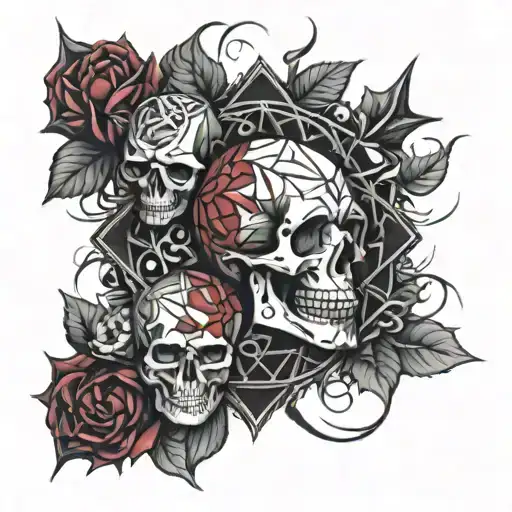 thorns, misery in waking hours, burgundy, drag em' to the river, skulls tattoo design idea