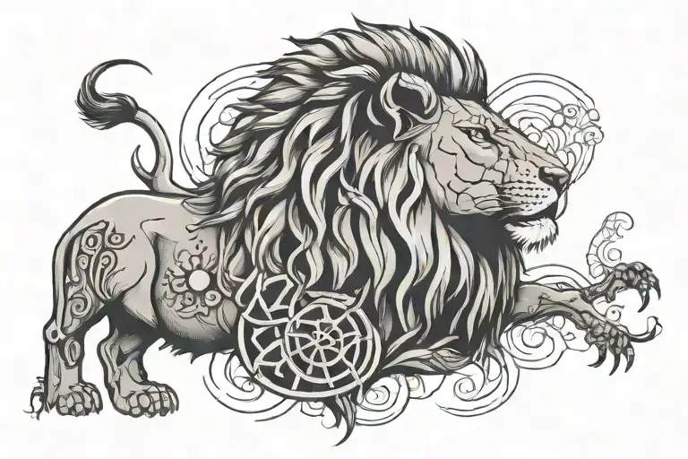 lion carcass with beehive inside ribcage tattoo design idea