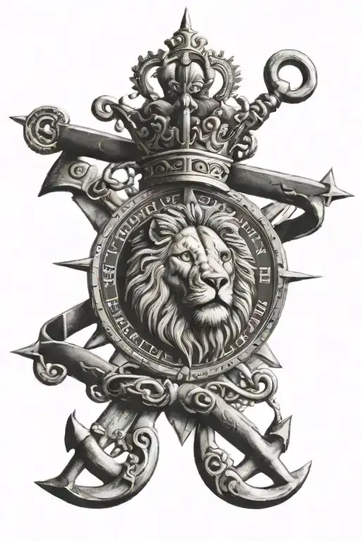 lion of Judah with compass and anchor. tattoo design idea