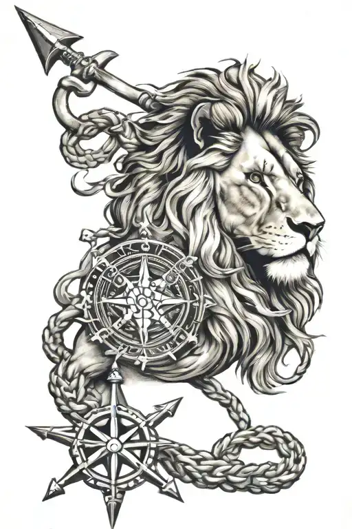 lion of Judah with compass and anchor. tattoo design idea