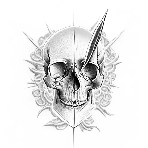 Dagger piercing skull tattoo design idea