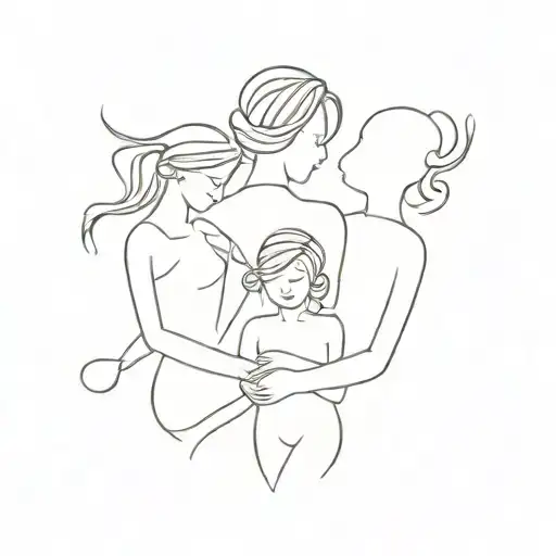 mother and two daughters tattoo design idea