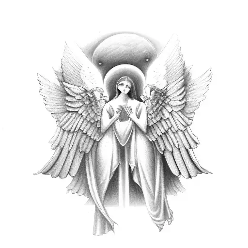two angels, one on each side, with north star in the middle tattoo design idea