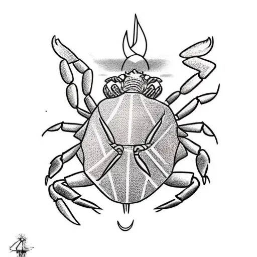 neotraditional Crab with a new moon symbol in it tattoo design idea