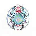 neotraditional Crab with a new moon symbol in it tattoo design idea