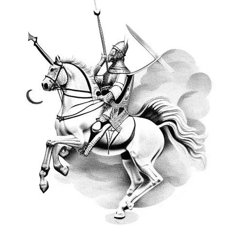 Saint George on top of a horse with a spear tattoo design idea
