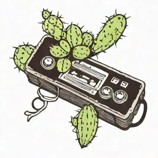 vhs tape with cactus growing tattoo design idea