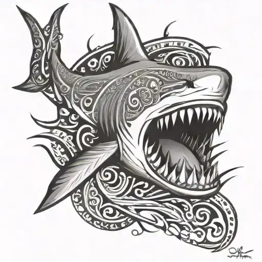 tribal shark  tattoo design idea