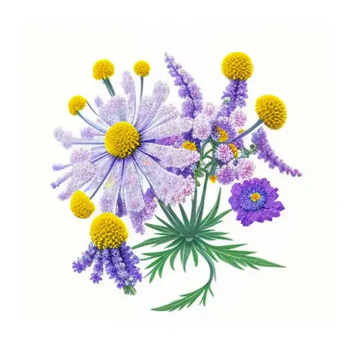 larkspur bouquet with chrysanthemum  tattoo design idea