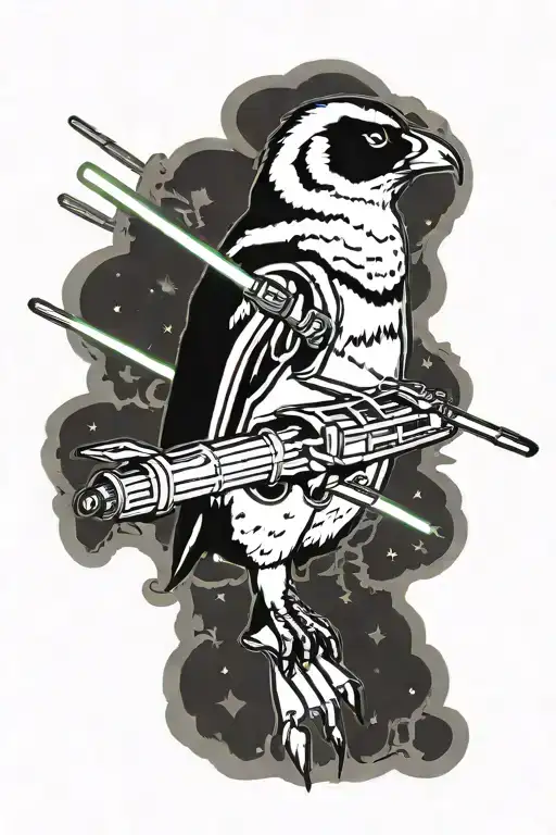 penguin and light saber X wing tattoo design idea