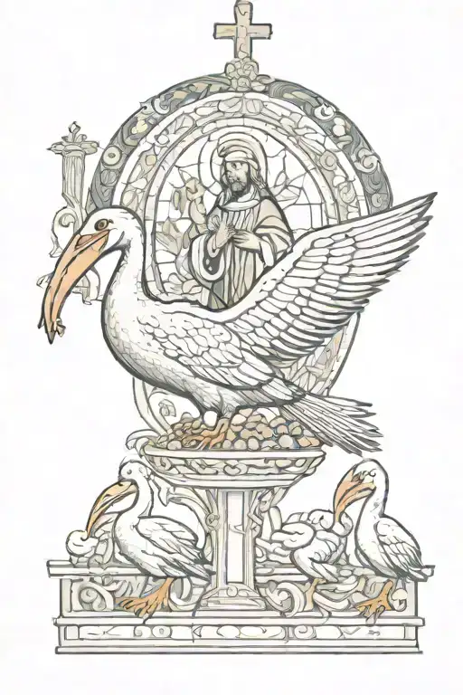Jesus depicted as the Pelican feeding his children with his own blood like in old church mosaiques tattoo design idea