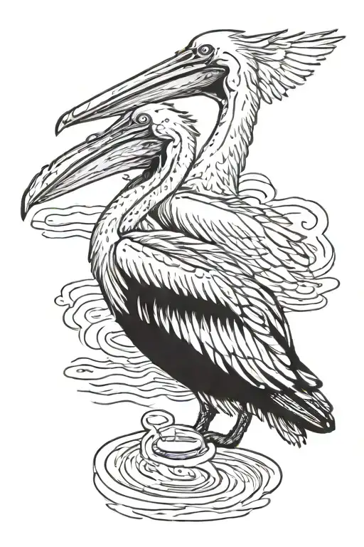 Pelican feeding his kids with his own blood dripping tattoo design idea