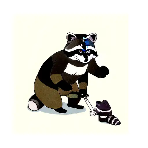 a raccoon and her human father committing a crime tattoo design idea