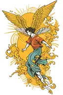 Icarus falling from sky filled with sun rays tattoo design idea