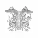 king gizzard and the lizard wizard alligator in front of an 11 spoke wheel tattoo design idea