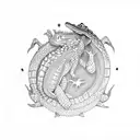 king gizzard and the lizard wizard alligator in front of an 11 spoke wheel tattoo design idea