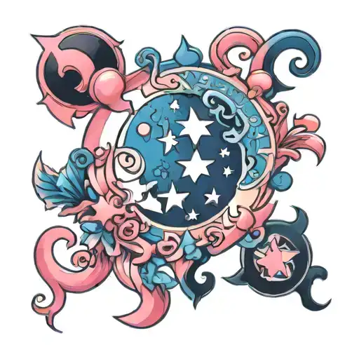Jigsaw blue and pink with moon and stars forming the shape tattoo design idea