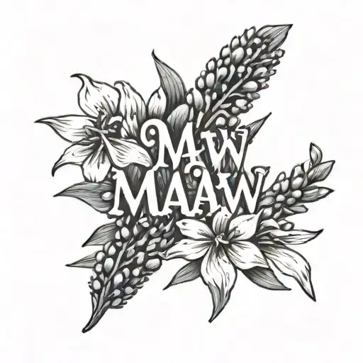 the word "maw maw" with bluebonnets tattoo design idea