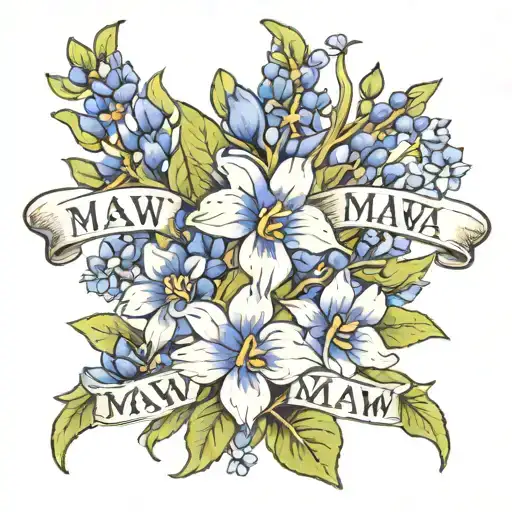the word "maw maw" with bluebonnets  tattoo design idea
