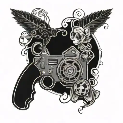 Create a minimalist tattoo design that combines the elegance of narguile smoking with elements of trap music and gaming controllers tattoo design idea