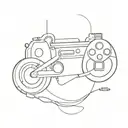 A minimalist tattoo design featuring a sleek bike intertwined with gaming controller elements tattoo design idea