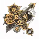 Create a minimalist tattoo design that incorporates elements of trap music, gaming, and cryptocurrency symbols tattoo design idea