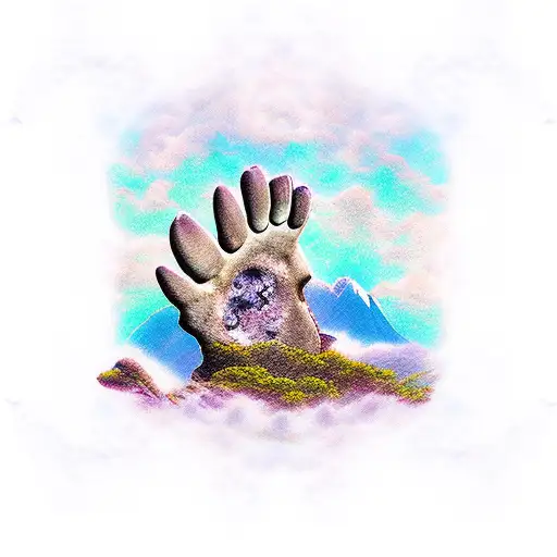 bear paw, sky, mountains tattoo design idea