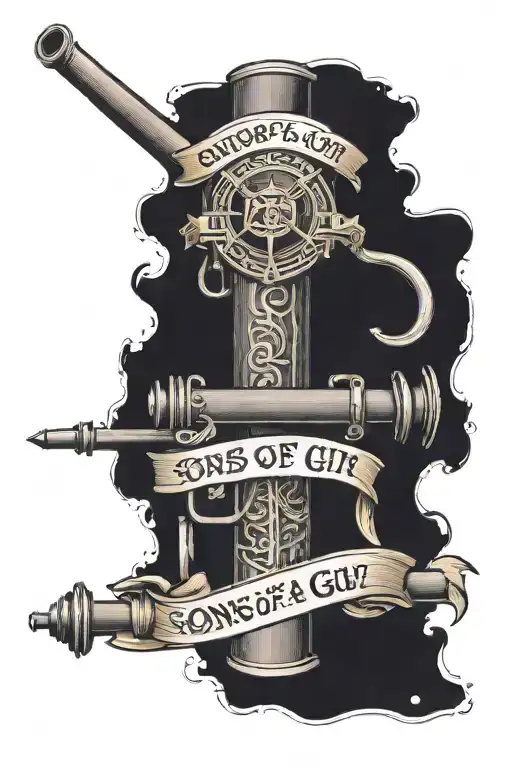 A cannon with the words “sons of a gun” in a banner with the names Eli and Lucas hidden tattoo design idea
