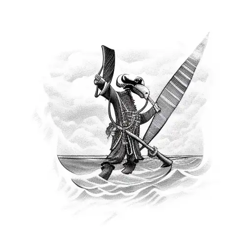 pirate holding an oar and an anchor and with a vulture on his shoulder tattoo design idea