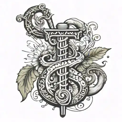 Combine the letters A J and M with the Rod of Asclepius to represent medicine and loyalty tattoo design idea