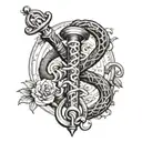 Combine the letters A J and M with the Rod of Asclepius to represent medicine and loyalty tattoo design idea