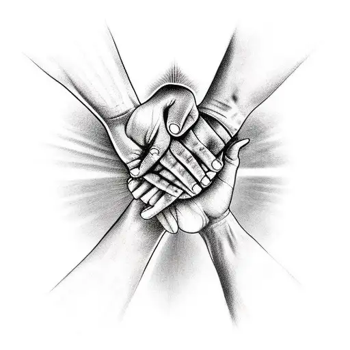 heaven touching earth with Jesus reaching his hand through heaven, grabbing someone's hand tattoo design idea