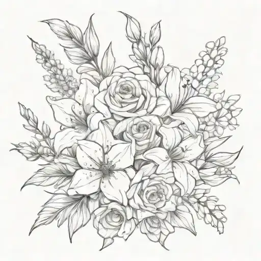 rose delphinium daisy gladiolus flower bouquet tattoo design idea