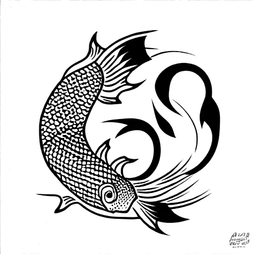 koi fish in Asian style, the main color is black with red elements tattoo design idea