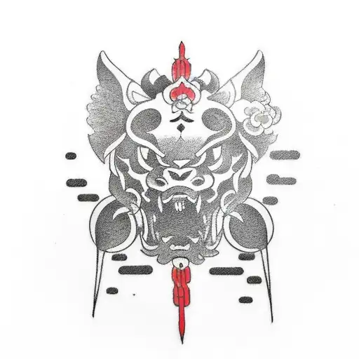 tattoo in Asian style, the main color is black with red elements, taking into ac tattoo design idea