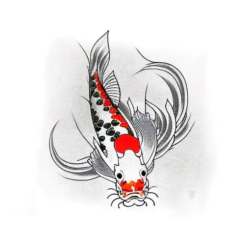 koi fish in Asian style, the main color is black with red elements tattoo design idea