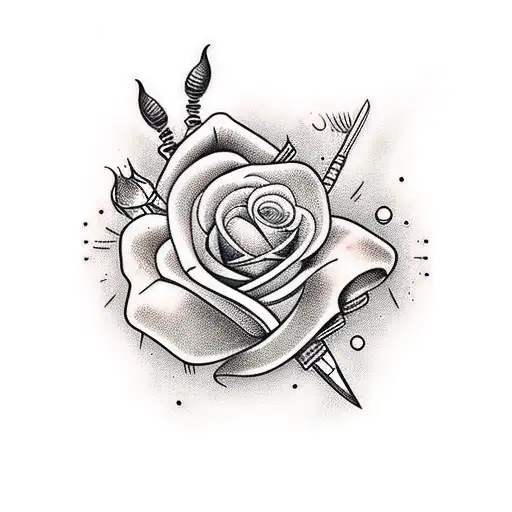 cuchillo de chef , con rosas y una polilla tattoo design idea
