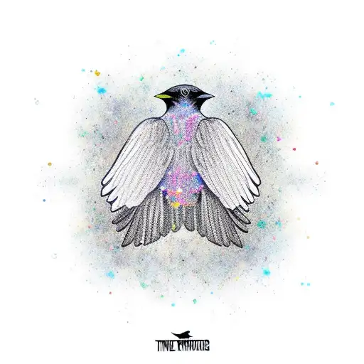 time travelling flying crow tattoo design idea