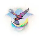 time travelling flying crow tattoo design idea