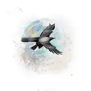 time travelling flying crow tattoo design idea