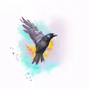 time travelling flying crow tattoo design idea