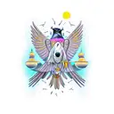 time travelling flying crow tattoo design idea