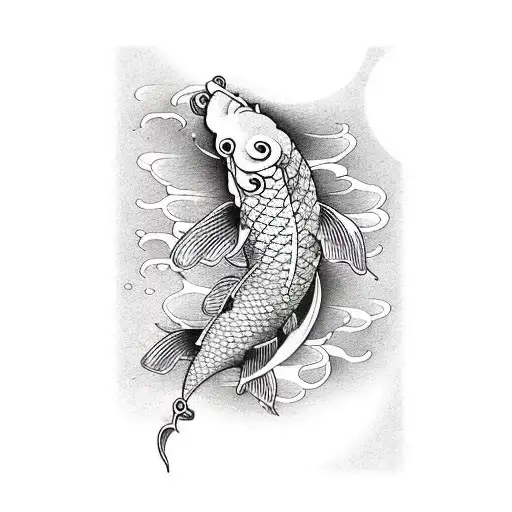 outlined koi fish with cresent moon tattoo design idea