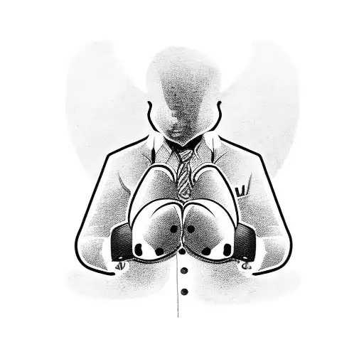 A blackwork tattoo of a mafia boss's silhouette surrounded by boxing gloves and brass knuckles tattoo design idea