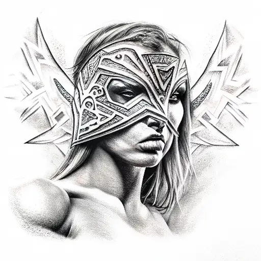 warrior woman, muscled, fierce tattoo design idea